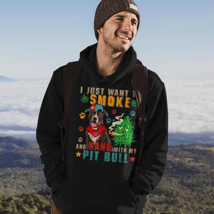 Vintage Smoke And Hang With My Pit Bull Smoker Weed Hoodie Lifestyle