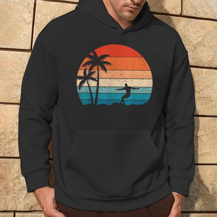 Vintage Sunset Palm Surfer Retro Surfing Beach Surf Hoodie Lifestyle