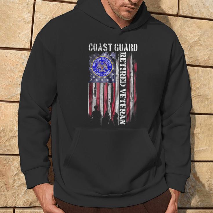 Vintage Usa American Flag Coast Guard Proud Retired Veteran Hoodie Lifestyle