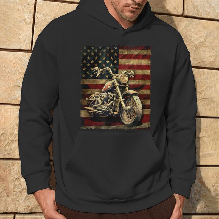 Vintage Usa Flag Motorcycle Retro Biker Mens Hoodie Lifestyle