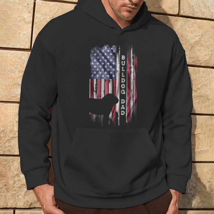 Vintage Usa Flag Proud English Bulldog Dad Silhouette Hoodie Lifestyle