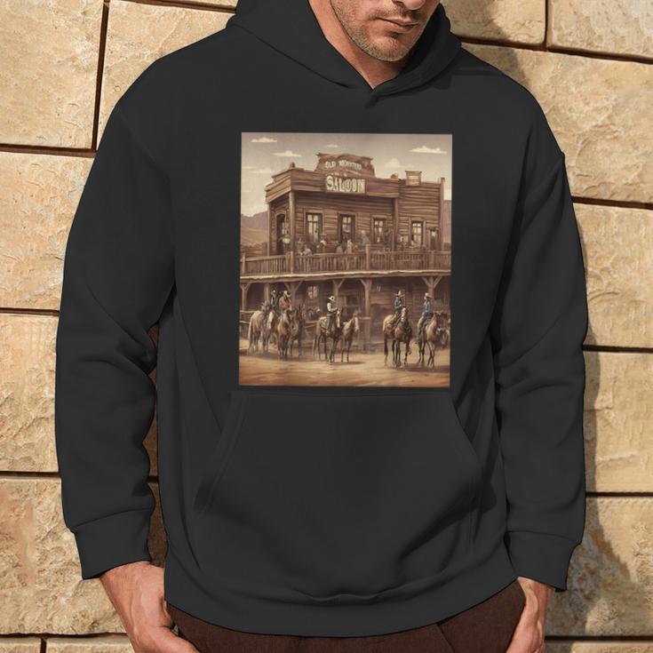 Western Saloon Cowboy Scene Hoodie Lifestyle