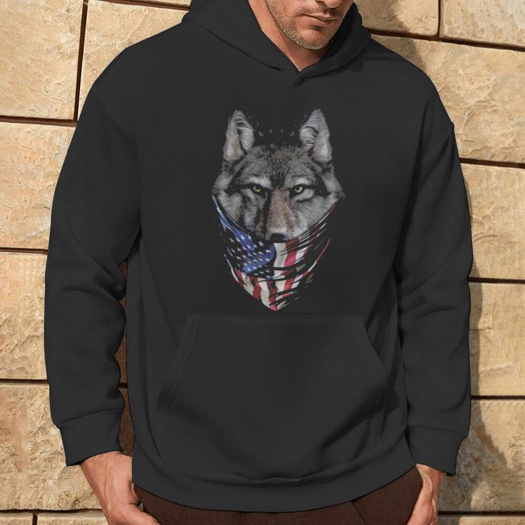 Wolf In Flag Of Usa Bandana Hoodie Lifestyle