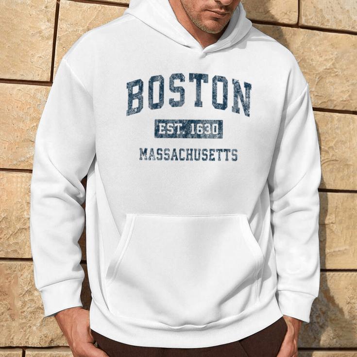 Boston Massachusetts Ma Vintage Sports Navy Print Hoodie Lifestyle