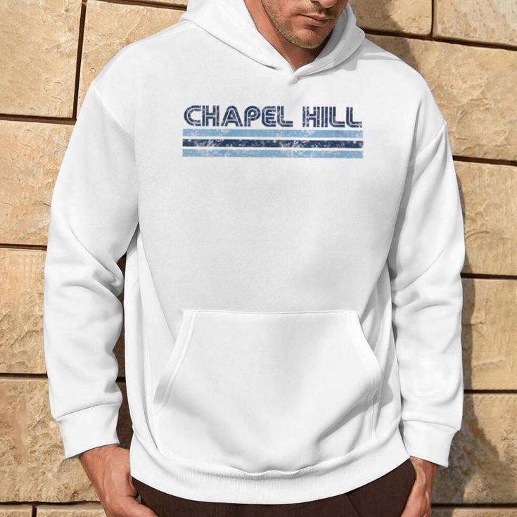 Chapel Hill North Carolina Vintage Three Stripe Weathered Hoodie Lifestyle