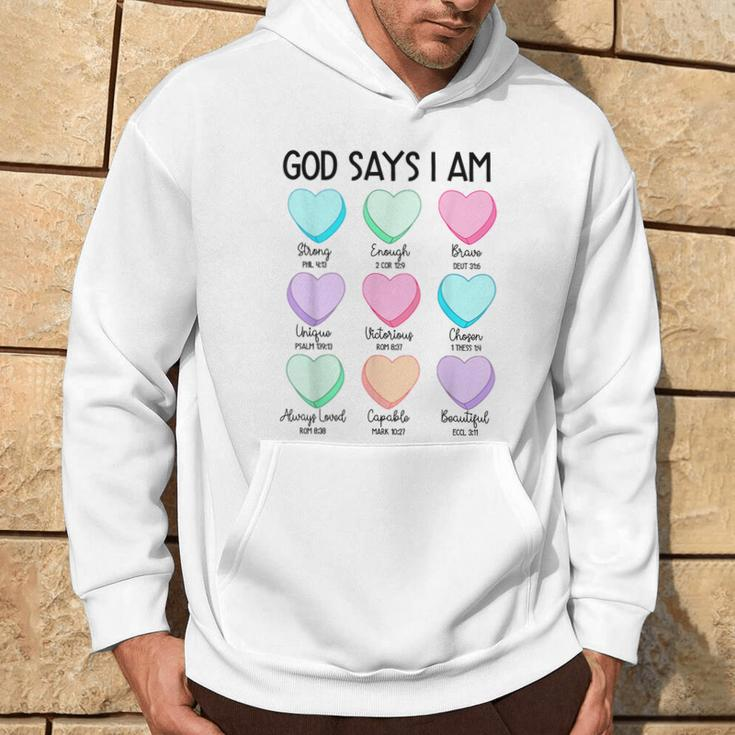 Christian Bible Verse God Says I Am Candy Heart Valentines Hoodie Lifestyle