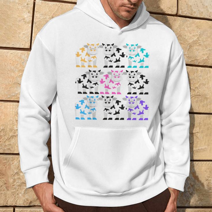 Cows Cows Cows Pink Blue Black Yellow Aqua Purple Cows Hoodie Lifestyle