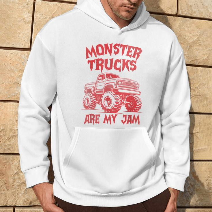 Distressed Monster Trucks Are My Jam Race Day Red Vintage Hoodie Lifestyle