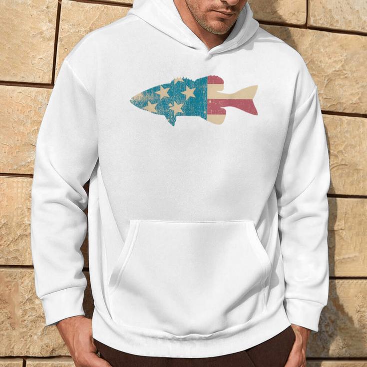 Largemouth Bass Fishing American Flag Fishing Hoodie Lifestyle