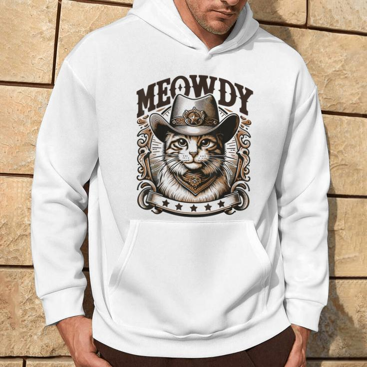 Meowdy Cat Wearing Cowboy Hat Vintage Western Country Hoodie Lifestyle