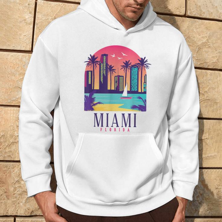 Miami Florida Vintage Retro Skyline Palm Trees Souvenir Hoodie Lifestyle