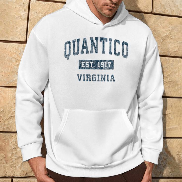 Quantico Virginia Va Vintage Sports Navy Print Hoodie Lifestyle