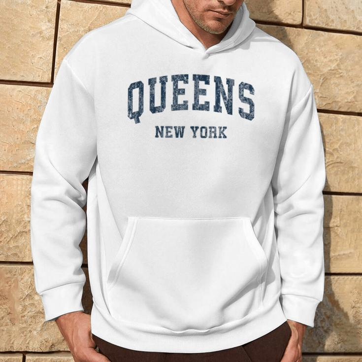 Queens New York Ny Vintage Varsity Sports Navy Hoodie Lifestyle