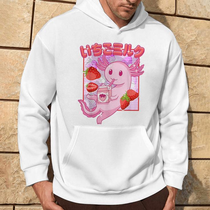 Retro Strawberry Milk Anime Kawaii Axolotl Strawberry Milk Pink Hoodie Lebensstil