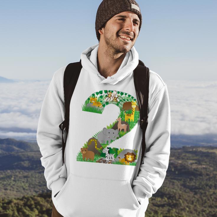 Safari Jungle Zoo Animals Second Birthday Number 2 Hoodie Lifestyle