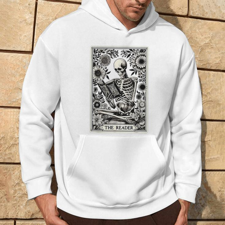 Skeleton Reading Book The Reader Tarot Card Book Hoodie Lifestyle