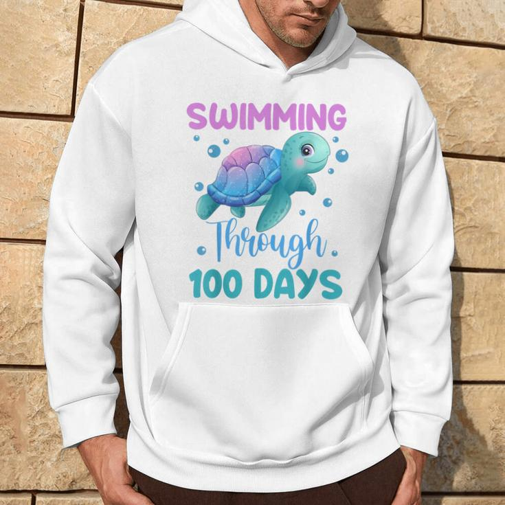 Swimming Through 100 Days Cute Turtle 100Th Day Of School Hoodie Lifestyle