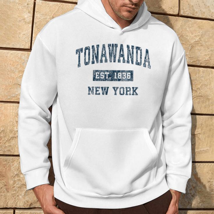 Tonawanda New York Ny Vintage Sports Navy Print Hoodie Lifestyle