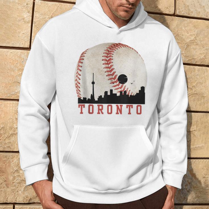 Vintage Toronto Cityscape Travel Theme With Baseball Graphic Hoodie Lifestyle