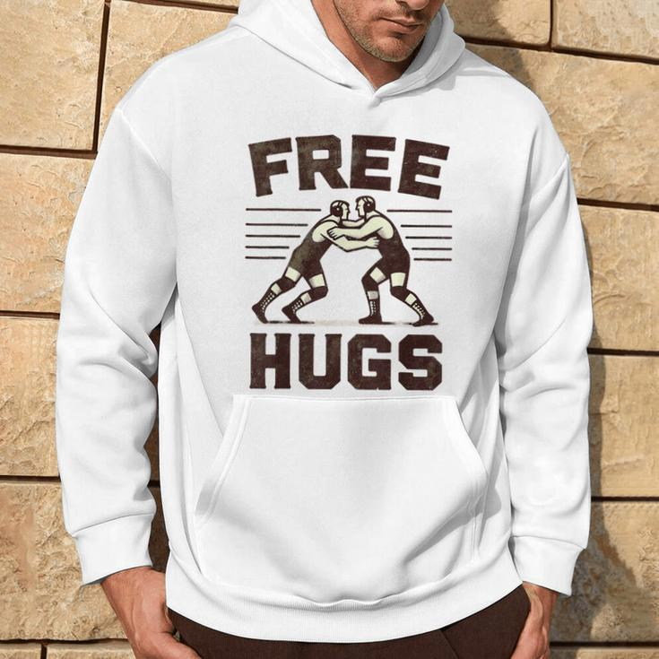 Vintage Wrestler Free Hugs Humor Wrestling Match Hoodie Lifestyle