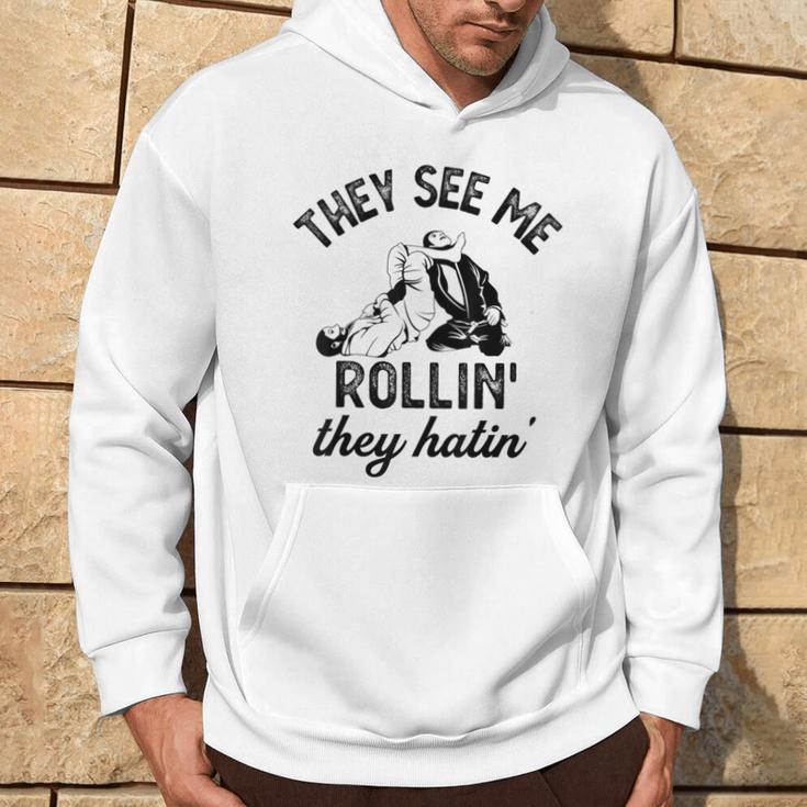 They See Me Rolling They Hatin' Vintage Armbar Jiu-Jitsu Bjj Hoodie Lifestyle