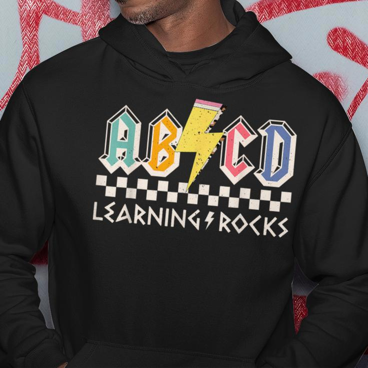 Abcd Learning Rocks Rock'n Roll Teachers Pencil Lightning Hoodie Unique Gifts