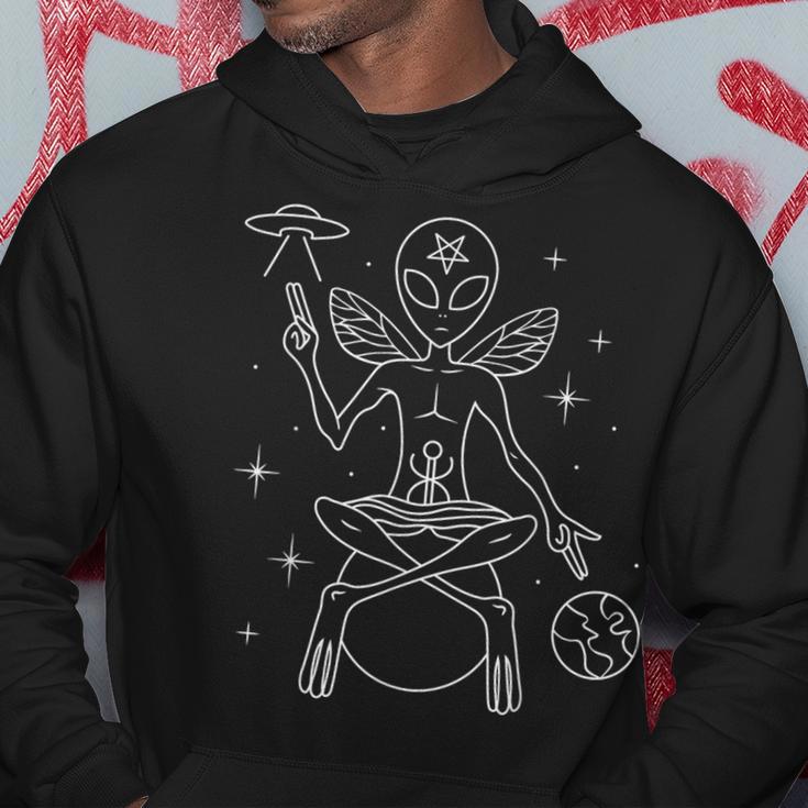 Alien Outer Space Man Satanic Baphomet With Pentagram & Ufo Hoodie Unique Gifts