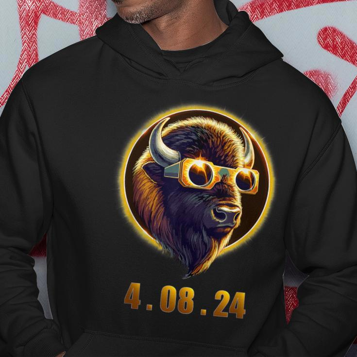American Bison Buffalo Wearing Glasses Solar 2024 Eclipse Hoodie Funny Gifts