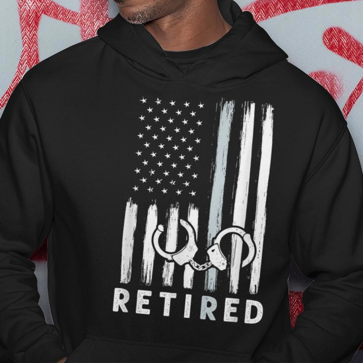 American Flag Thin Silver Line Retired Correction Officer Hoodie Personalized Gifts