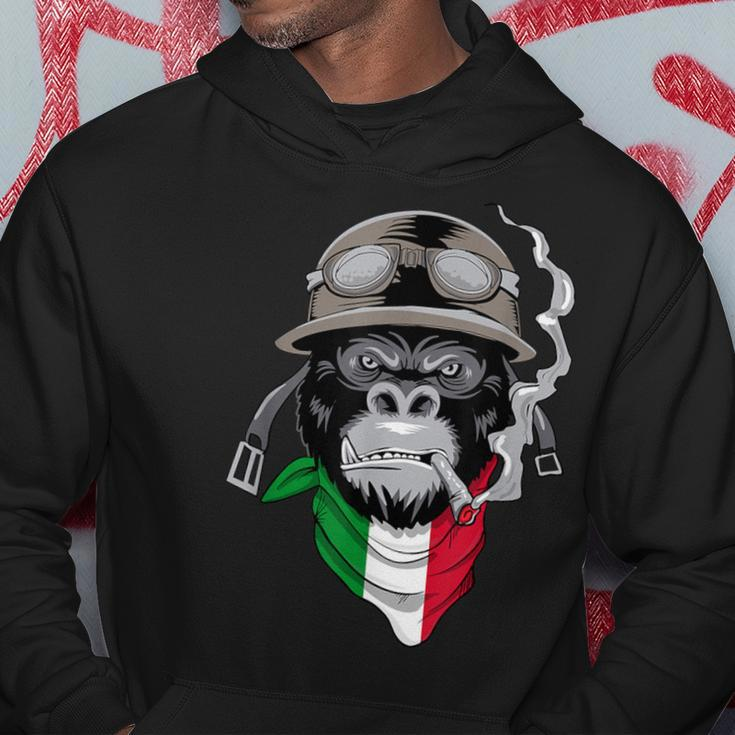 Aviator-Gorilla Grafik-Hoodie, Italienisches Flaggen-Schal Design, Schwarz Lustige Geschenke