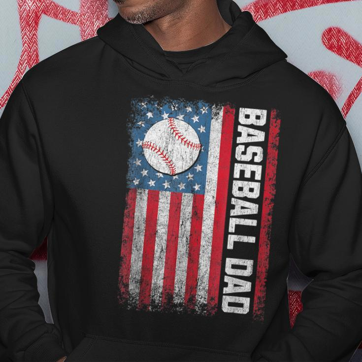 Baseball Dad Usa American Flag Patriotic Dad Father's Day Hoodie Funny Gifts