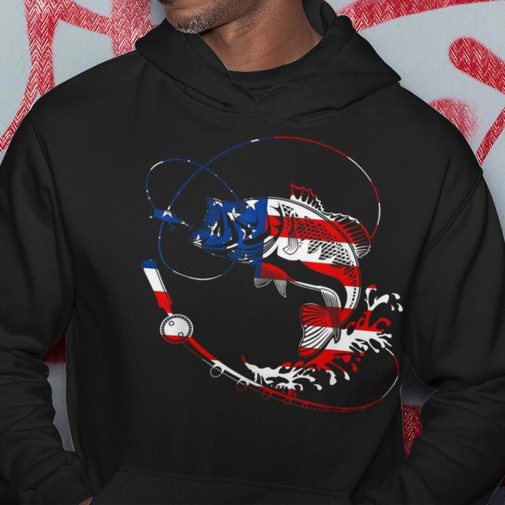 Bass Fishing Fish American Flag Patriotic Fourth Of July Hoodie Unique Gifts