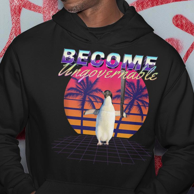Become Ungovernable Machete Penguin Meme Vaporwave Hoodie Unique Gifts