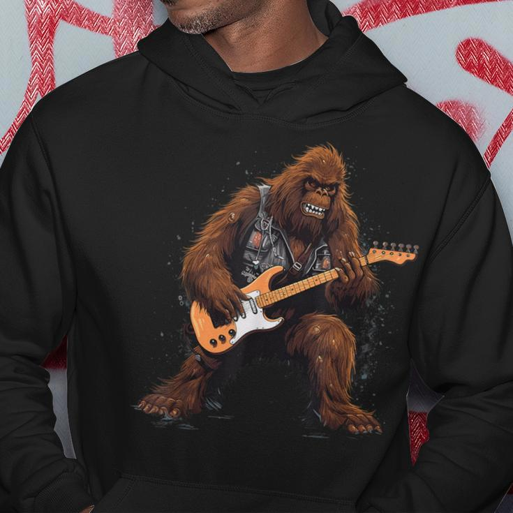 Bigfoot Playing Electric Guitar Rock Music Band Sasquatch Hoodie Unique Gifts