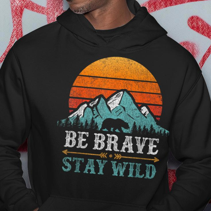 Be Brave Stay Wilderness Bear Mountains Vintage Retro Hiking Hoodie Unique Gifts