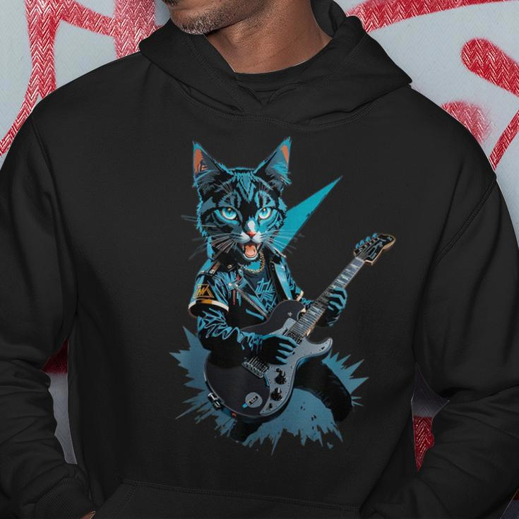 Cat Playing Electric Guitar Heavy Metal Rock Cat Lover Hoodie Personalized Gifts