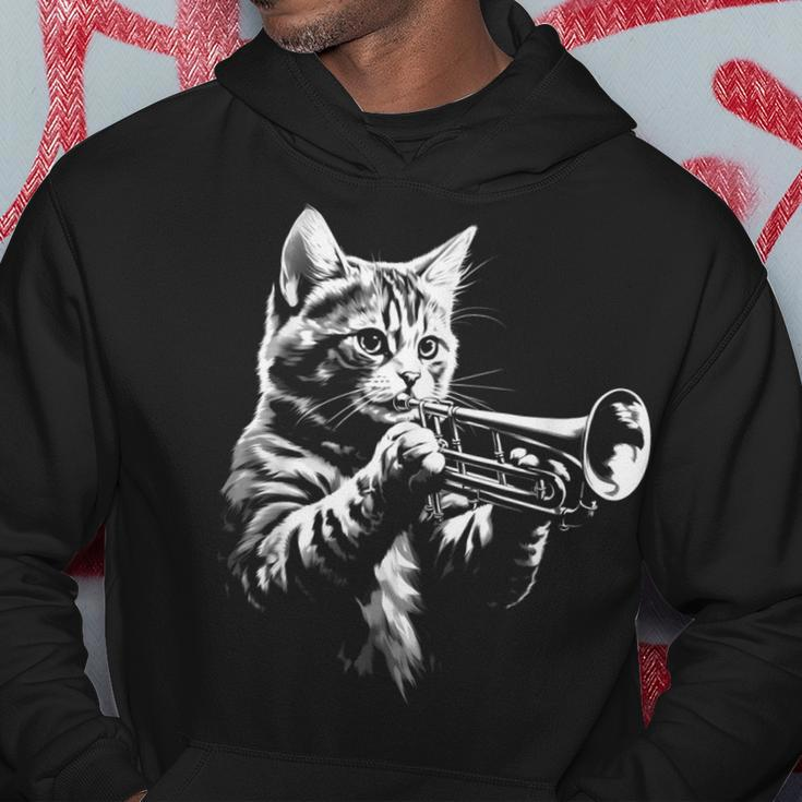 Cat Playing Trumpet Vintage Jazz Musician Trumpeter Hoodie Unique Gifts