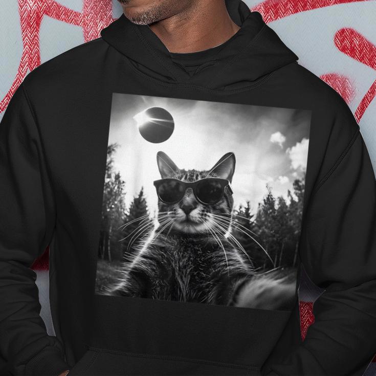 Cat Solar Eclipse 2024 Totality Meme Retro Cat Selfie Hoodie Unique Gifts