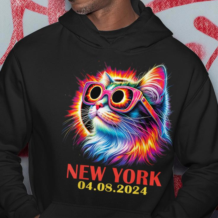 Cat Total Solar Eclipse 2024 New York With Eclipse Glasses Hoodie Unique Gifts