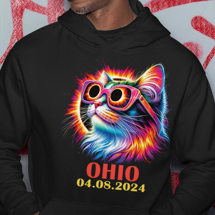 Cat Total Solar Eclipse 2024 Ohio With Solar Eclipse Glasses Hoodie Unique Gifts