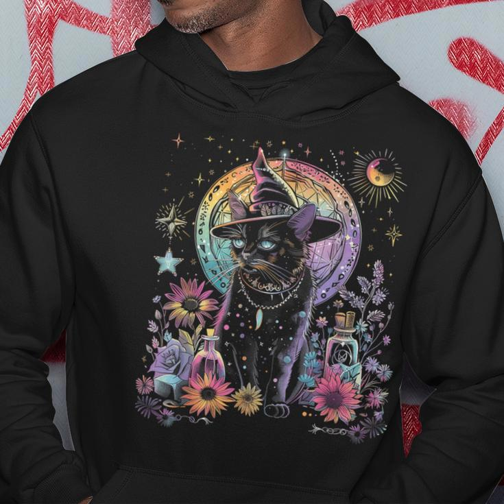 Graphic Cat Witchy And Flowers Cats With Crescent The Moon Hoodie Unique Gifts