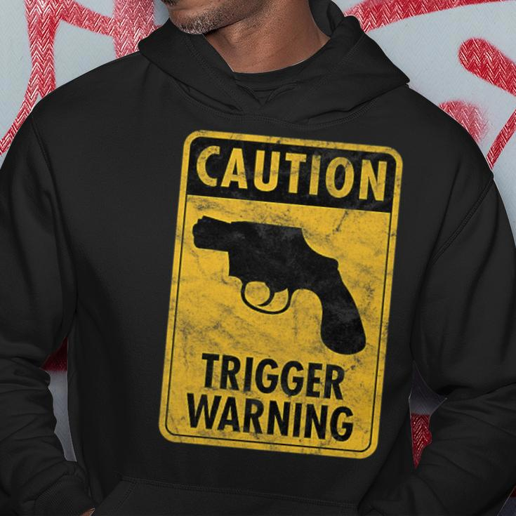 Caution Trigger Warning Fun Gun Road Sign Woke Virtue Signal Hoodie Unique Gifts