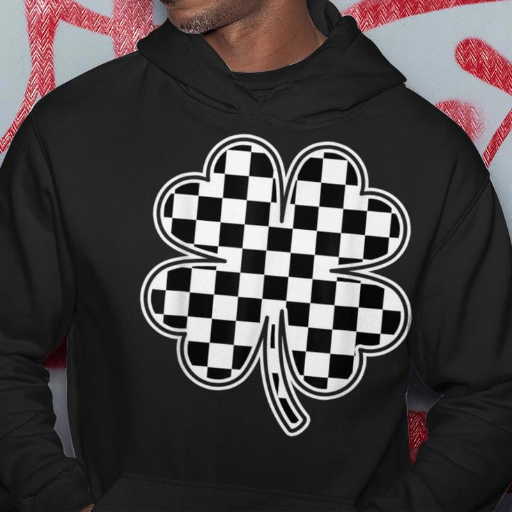 Checkered Four Leaf Clover Race Car Gamer St Patrick's Day Hoodie Funny Gifts