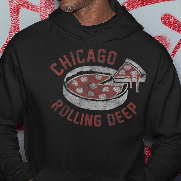 Chicago Rolling Deep Dish Pizza Vintage Graphic Hoodie Unique Gifts