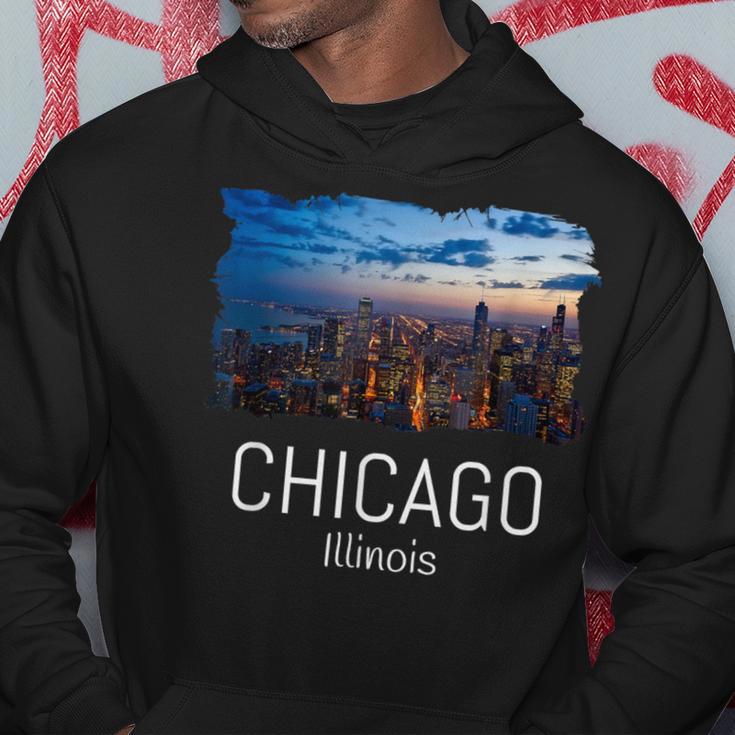 Chicago Skyline At Night Cool Souvenir Chicago Illinois Hoodie Unique Gifts