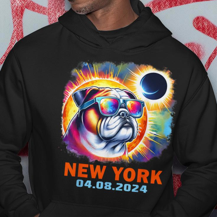 Colorful Bulldog Total Solar Eclipse 2024 New York Hoodie Funny Gifts