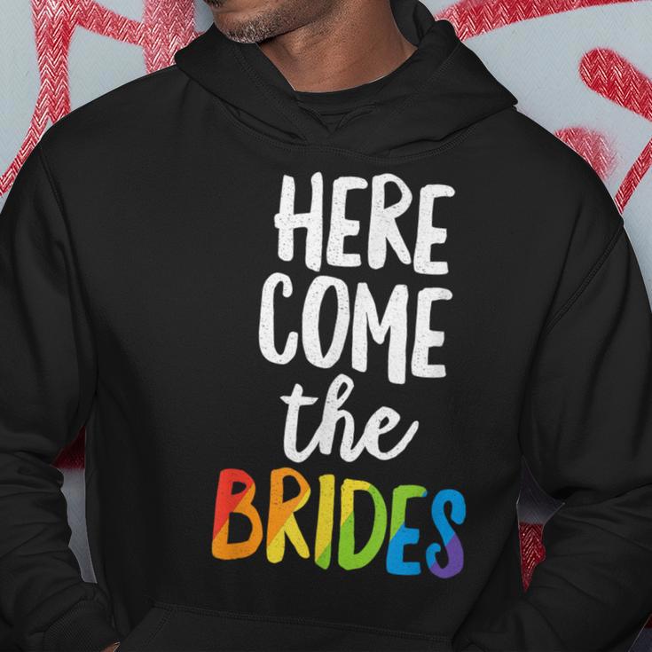 Here Comes The Brides Lesbian Pride Lgbt Wedding Hoodie Unique Gifts