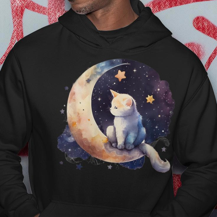 Cute Cat Crescent Moon Phases Purple Star Night Kawaii Cat Hoodie Unique Gifts