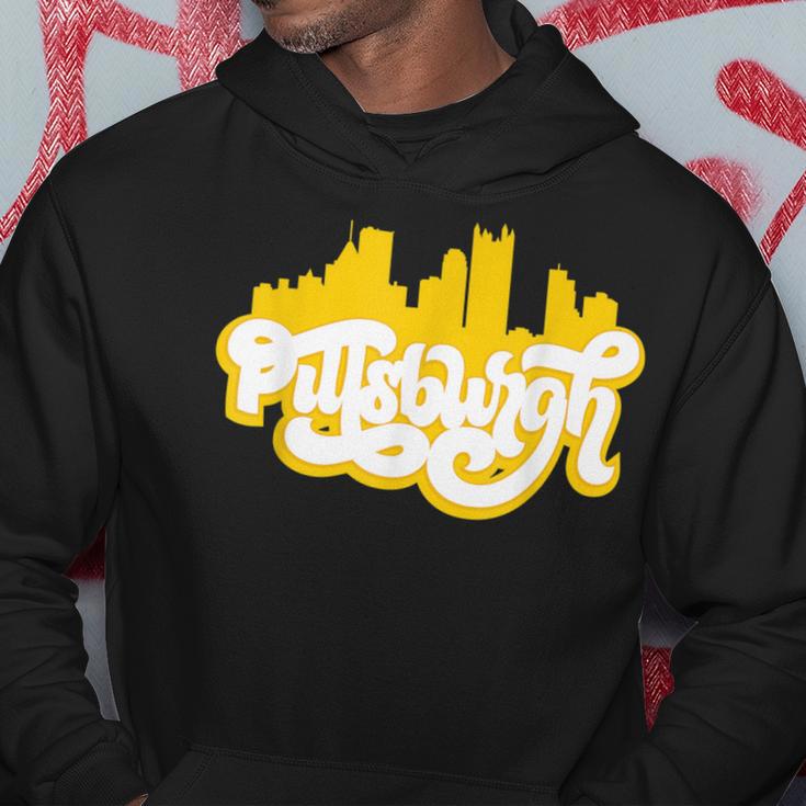 Cute Pittsburgh Skyline Black And Yellow Lettering Hoodie Unique Gifts