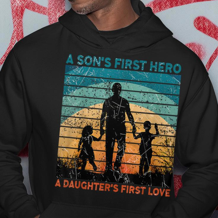 Dad Son's First Hero Daughter Love For Fathers Day Hoodie Funny Gifts